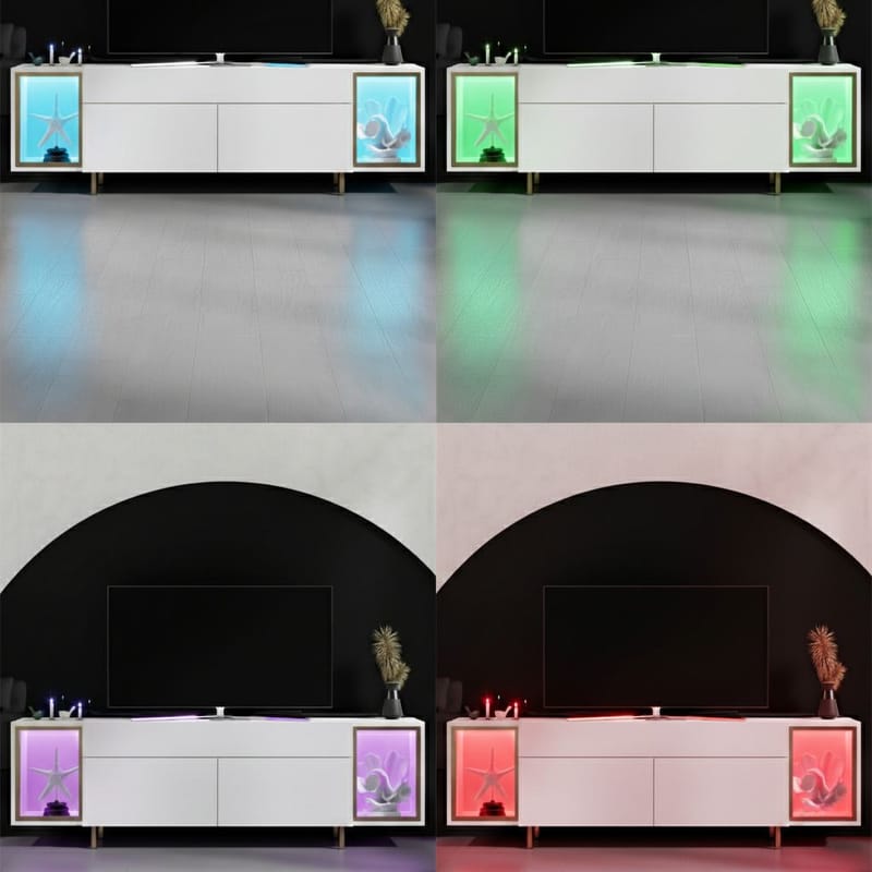 Sosan TV-benk 180x55x32 cm - Hvit og gull - Møbler - TV- & Mediamøbler - TV benk & mediabenk