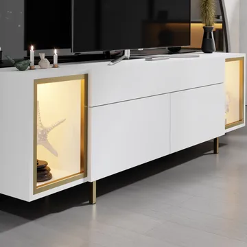 Sosan TV-benk 180x55x32 cm - Hvit og gull - Møbler - TV- & Mediamøbler - TV benk & mediabenk