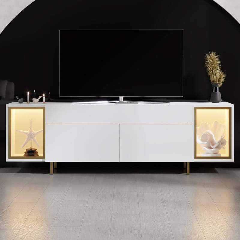 Sosan TV-benk 180x55x32 cm - Hvit/gull - Møbler - TV- & Mediamøbler - TV benk & mediabenk