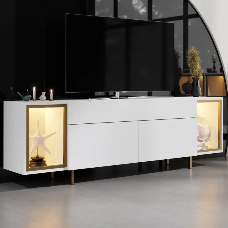 Sosan TV-benk 180x55x32 cm - Hvit/gull - Møbler - TV- & Mediamøbler - TV benk & mediabenk