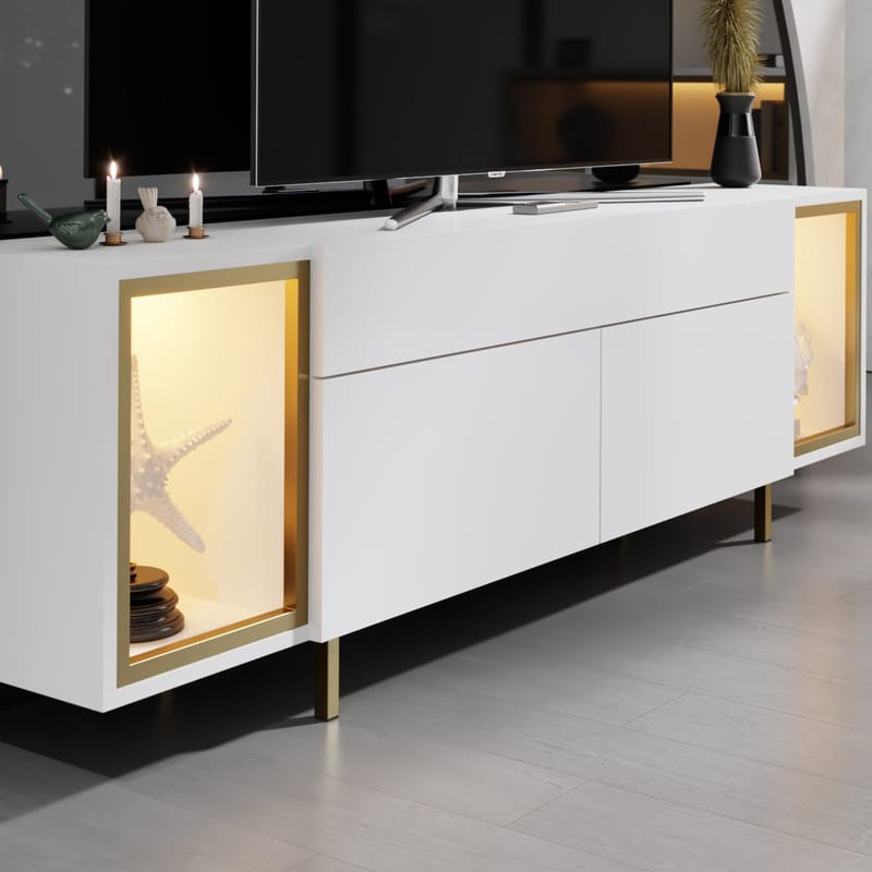 Sosan TV-benk 180x55x32 cm - Hvit/gull - Møbler - TV- & Mediamøbler - TV benk & mediabenk