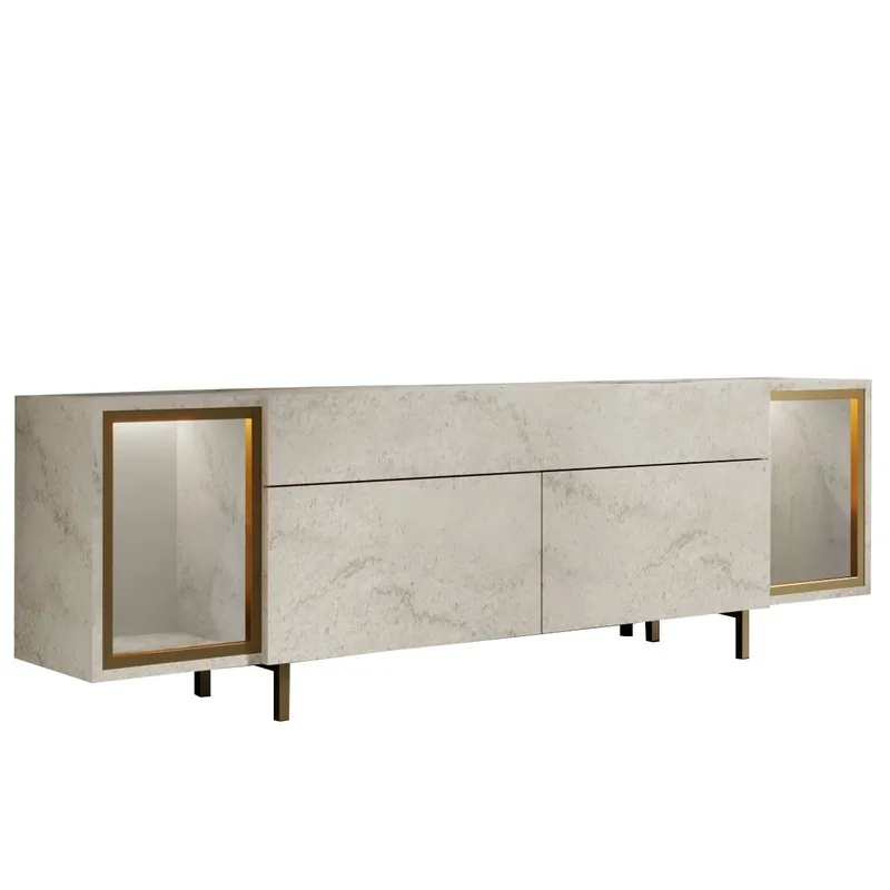 Sosan TV-benk 180x55x32 cm, Travertin og gull