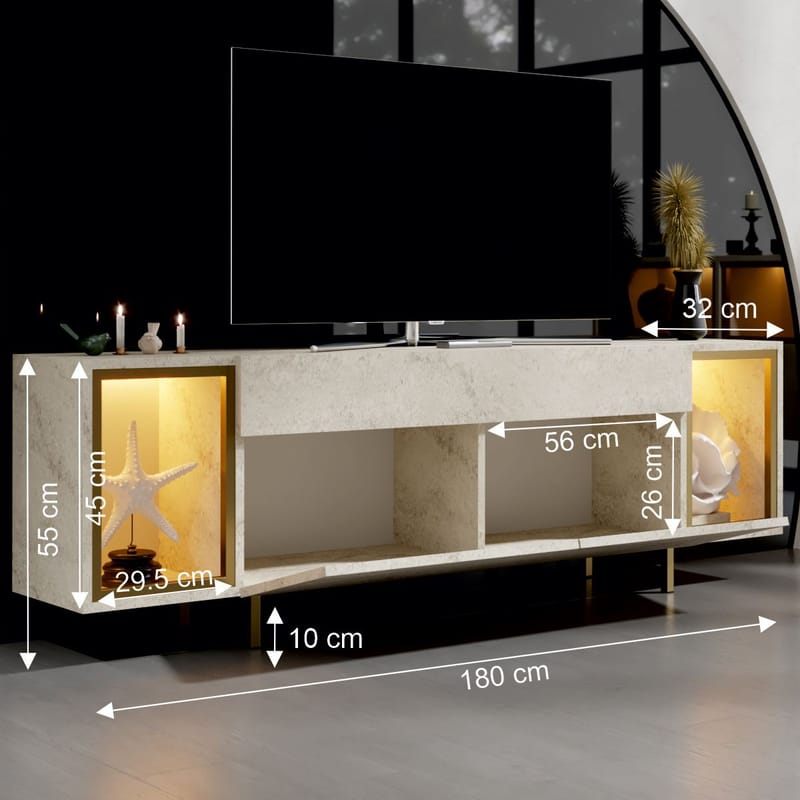 Sosan TV-benk 180x55x32 cm - Travertin/gull - Møbler - TV- & Mediamøbler - TV benk & mediabenk