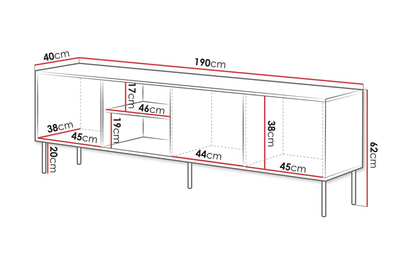Stintino Tv-Benk 190x40 cm - Svart/Brun - Møbler - TV- & Mediamøbler - TV benk & mediabenk
