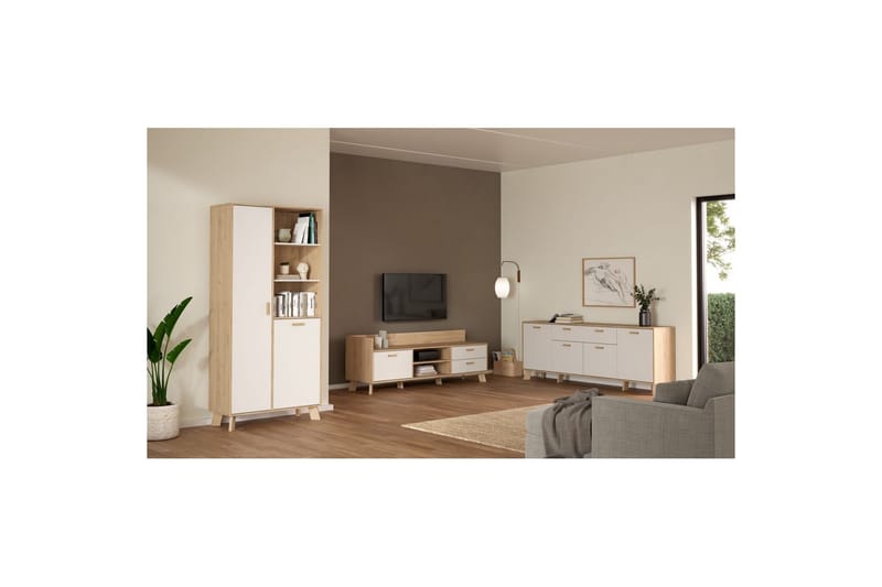 Sumita TV-benk 182 cm - Hvit/Natur - Møbler - TV- & Mediamøbler - TV benk & mediabenk