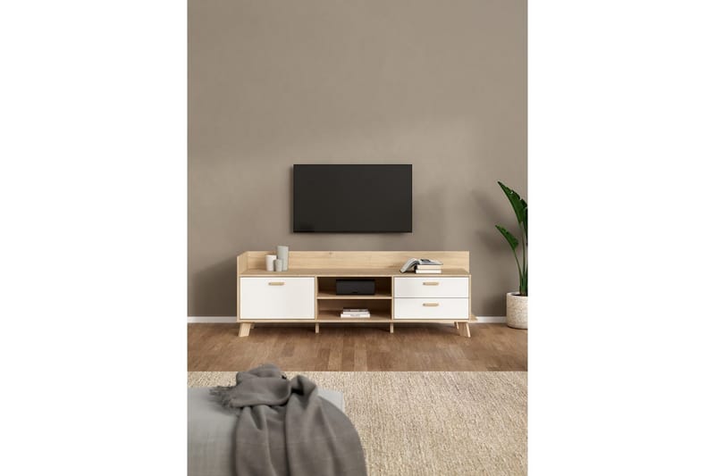 Sumita TV-benk 182 cm - Hvit/Natur - Møbler - TV- & Mediamøbler - TV benk & mediabenk
