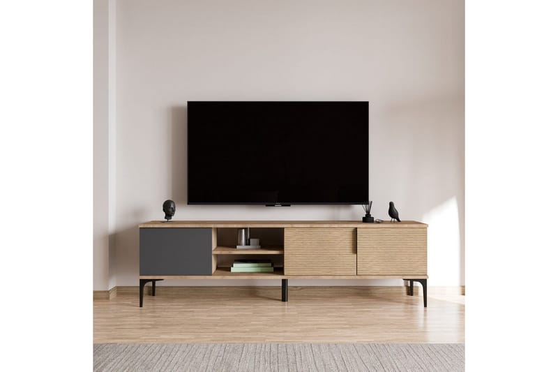 Tarz TV-benk 180 cm - Mellomfarget tre/Antrasitt - Møbler - TV- & Mediamøbler - TV benk & mediabenk