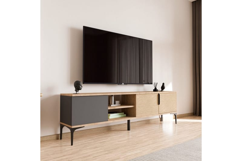 Tarz TV-benk 180 cm - Mellomfarget tre/Antrasitt - Møbler - TV- & Mediamøbler - TV benk & mediabenk