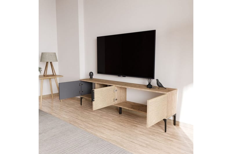 Tarz TV-benk 180 cm - Mellomfarget tre/Antrasitt - Møbler - TV- & Mediamøbler - TV benk & mediabenk