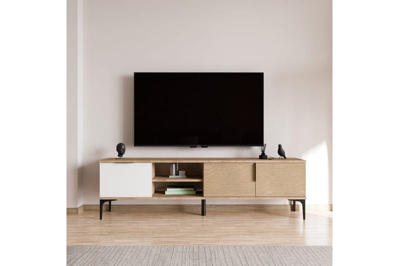 Tarz TV-benk 180 cm - Mellomfarget tre/Hvit - Møbler - TV- & Mediamøbler - TV benk & mediabenk