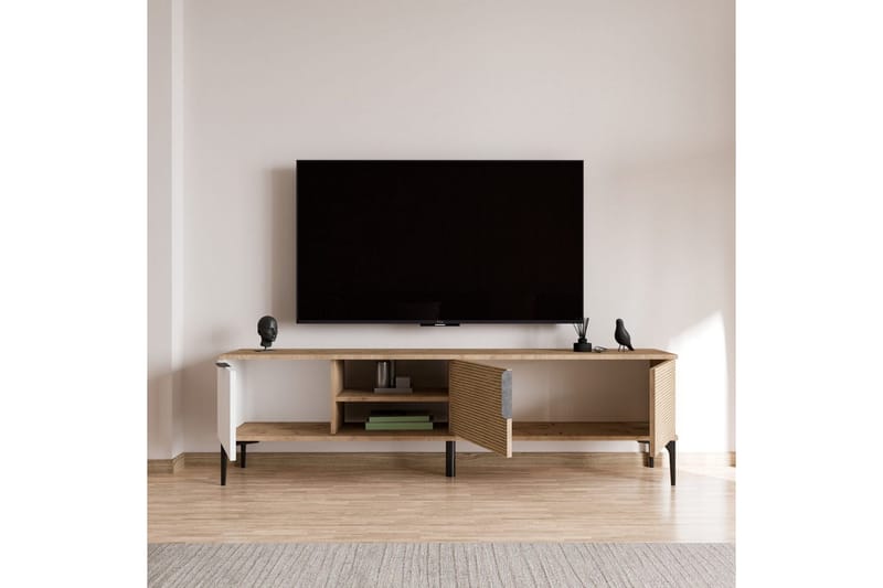 Tarz TV-benk 180 cm - Mellomfarget tre/Hvit - Møbler - TV- & Mediamøbler - TV benk & mediabenk