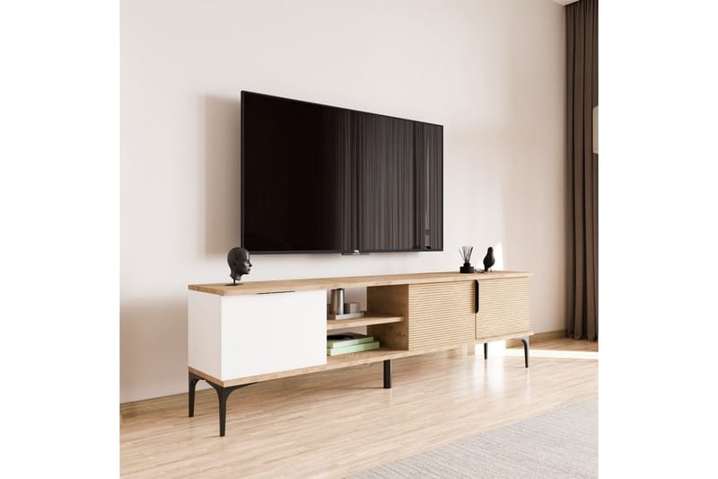 Tarz TV-benk 180 cm - Mellomfarget tre/Hvit - Møbler - TV- & Mediamøbler - TV benk & mediabenk
