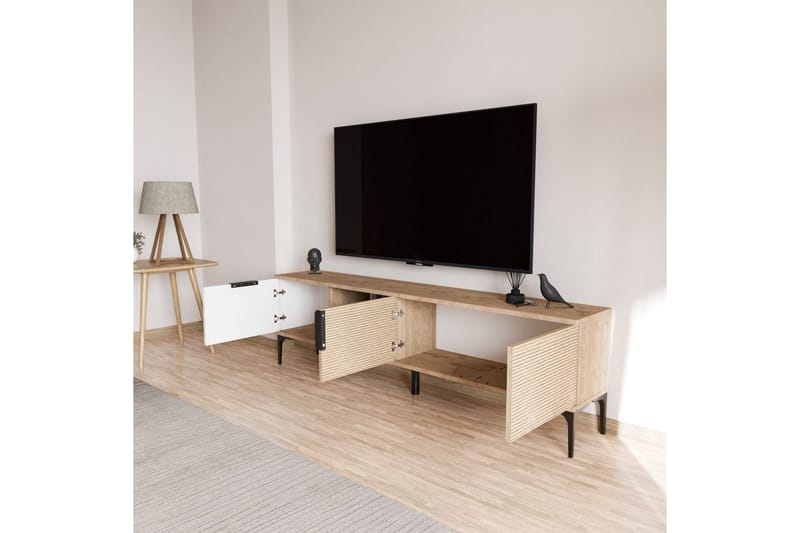 Tarz TV-benk 180 cm - Mellomfarget tre/Hvit - Møbler - TV- & Mediamøbler - TV benk & mediabenk
