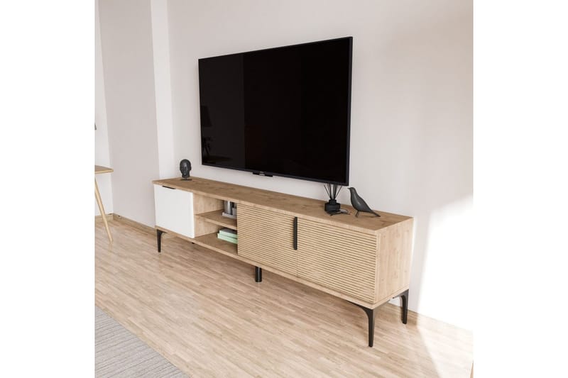 Tarz TV-benk 180 cm - Mellomfarget tre/Hvit - Møbler - TV- & Mediamøbler - TV benk & mediabenk
