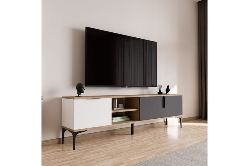 Tarz TV-benk 180 cm - Mellomfarget tre/Hvit/Antrasitt - Møbler - TV- & Mediamøbler - TV benk & mediabenk