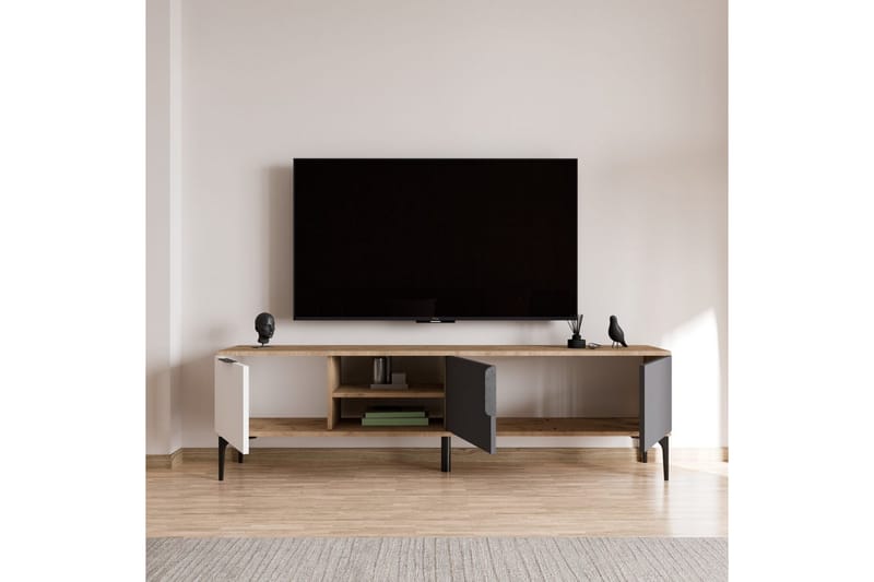 Tarz TV-benk 180 cm - Mellomfarget tre/Hvit/Antrasitt - Møbler - TV- & Mediamøbler - TV benk & mediabenk