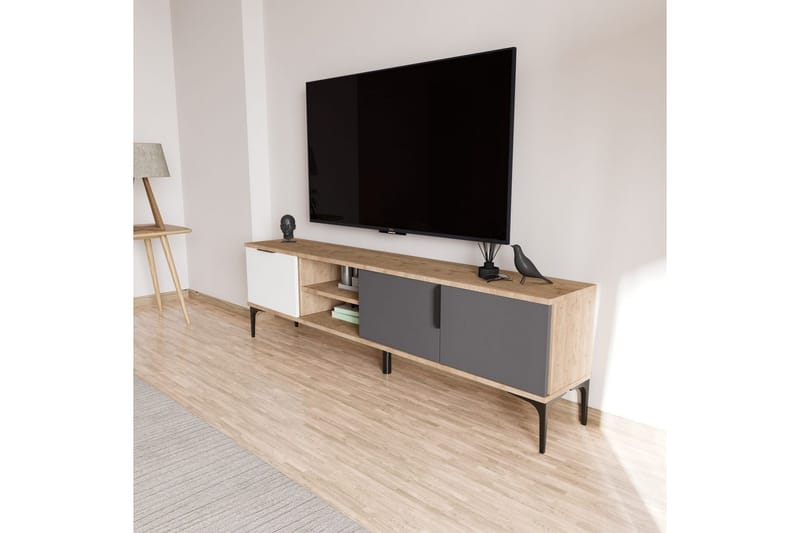 Tarz TV-benk 180 cm - Mellomfarget tre/Hvit/Antrasitt - Møbler - TV- & Mediamøbler - TV benk & mediabenk