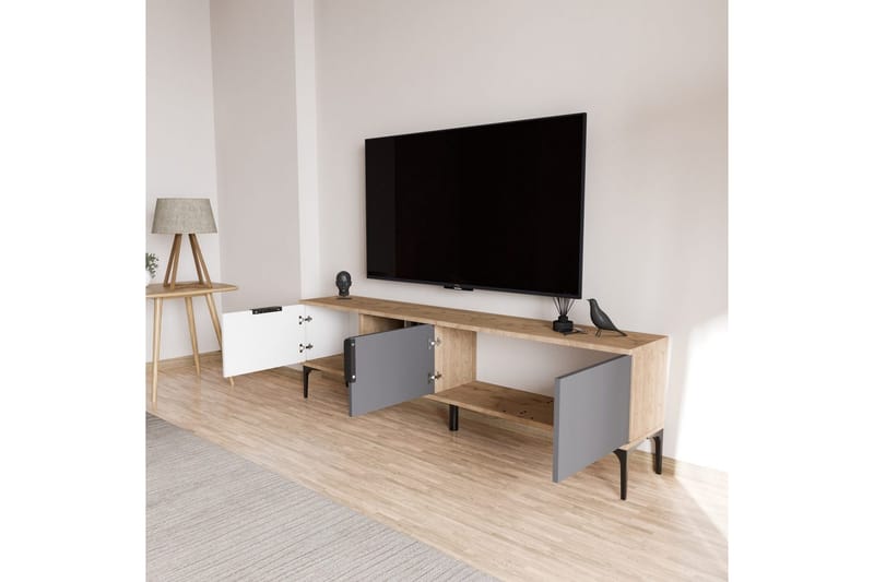 Tarz TV-benk 180 cm - Mellomfarget tre/Hvit/Antrasitt - Møbler - TV- & Mediamøbler - TV benk & mediabenk