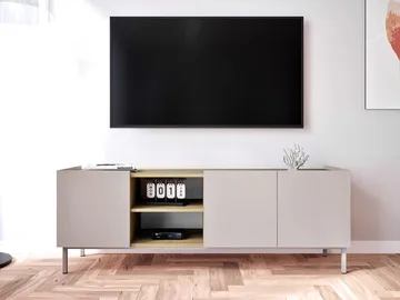 Tavrin Gulvstående TV-benk 153 cm med Oppbevaring i Tre - Beige - Møbler - TV- & Mediamøbler - TV benk & mediabenk