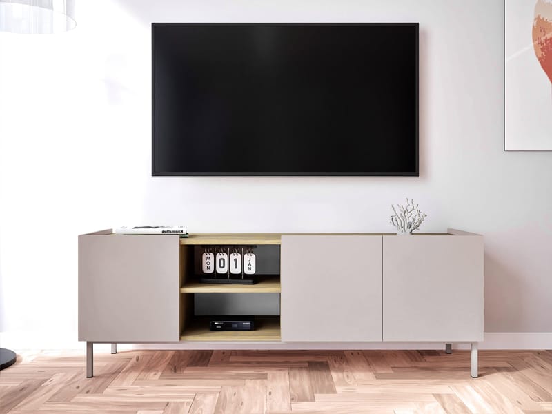 Tavrin Gulvstående TV-benk 153 cm med Oppbevaring i Tre - Beige - Møbler - TV- & Mediamøbler - TV benk & mediabenk