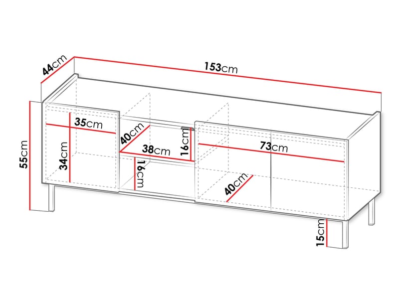 Tavrin TV-benk 153 cm - Svart - Møbler - TV- & Mediamøbler - TV benk & mediabenk