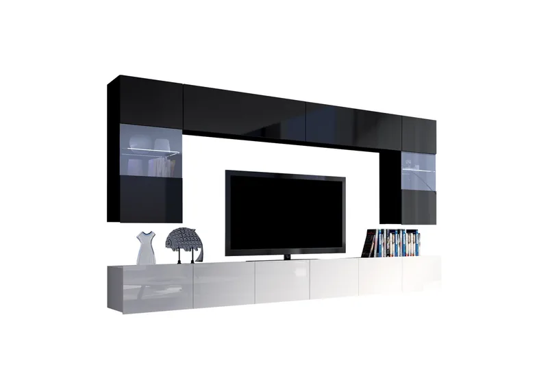 Tessan TV-møbelsett, Svart / Hvit