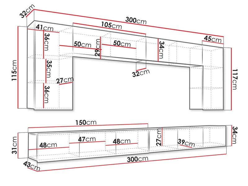 Tessan TV-veggseksjon - brun - Møbler - TV- & Mediamøbler - TV-møbelsett