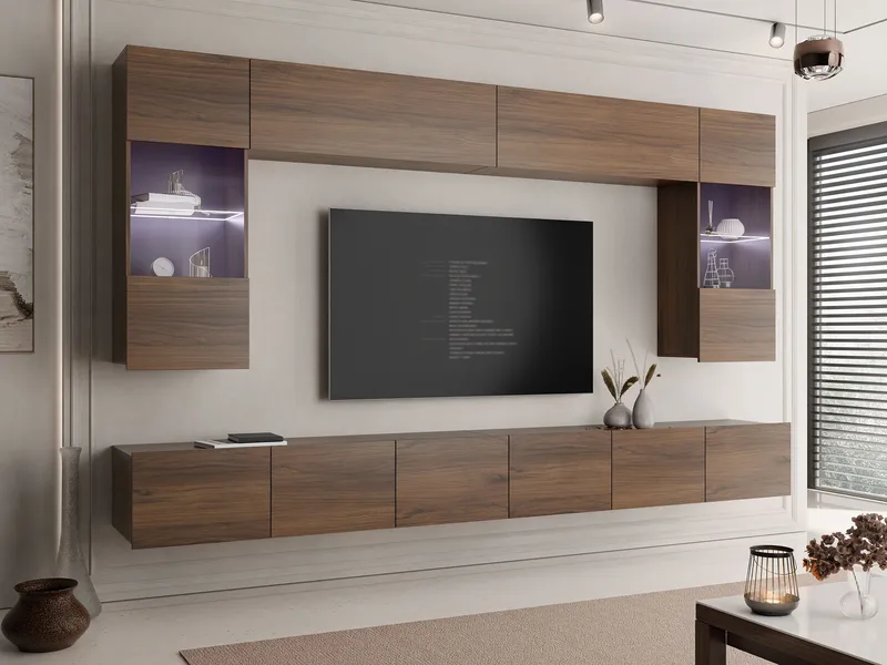 Tessan TV-veggseksjon med LED-belysning - blå - Møbler - TV- & Mediamøbler - TV-møbelsett