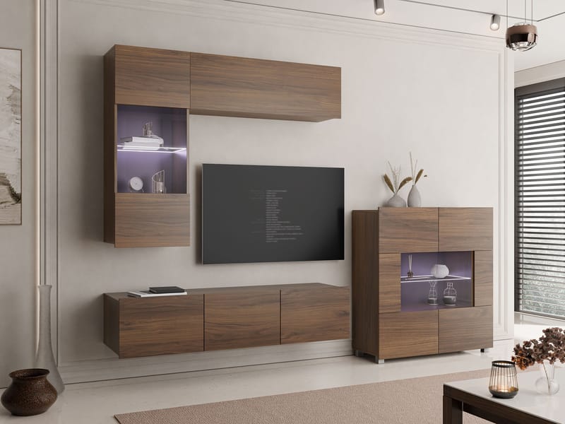 Tessan TV-veggseksjon med LED-belysning - blå - Møbler - TV- & Mediamøbler - TV-møbelsett