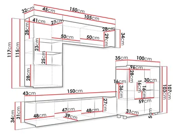 Tessan TV-veggseksjon med LED-belysning - blå - Møbler - TV- & Mediamøbler - TV-møbelsett