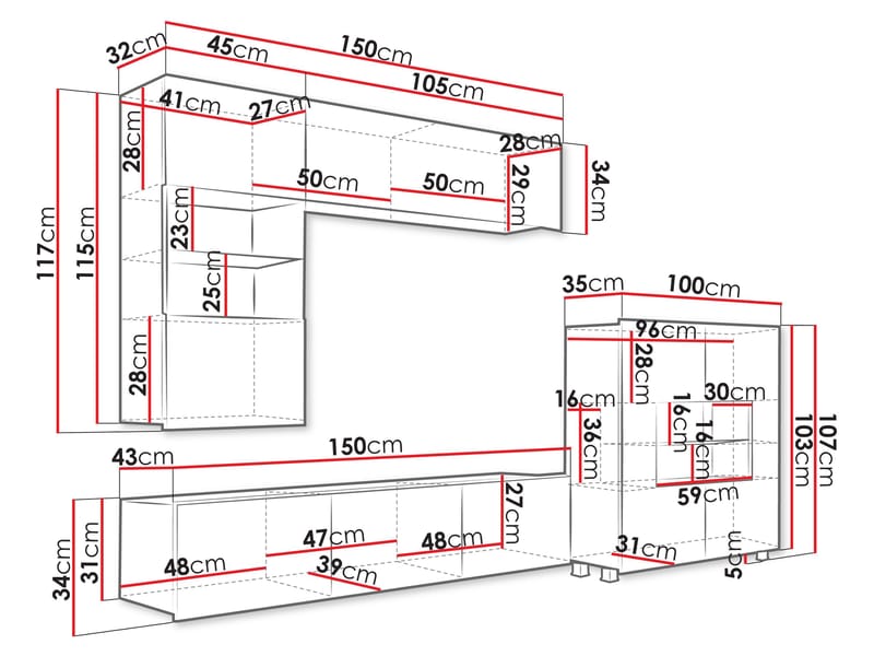Tessan TV-veggseksjon med LED-belysning - blå - Møbler - TV- & Mediamøbler - TV-møbelsett