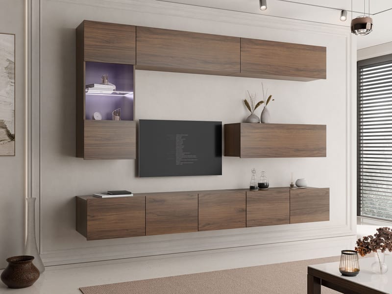 Tessan TV-veggseksjon med LED-belysning - brun - Møbler - TV- & Mediamøbler - TV-møbelsett