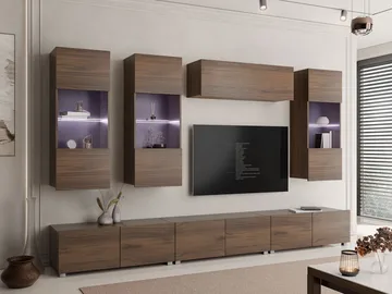 Tessan TV-veggseksjon med LED-belysning - brun - Møbler - TV- & Mediamøbler - TV-møbelsett