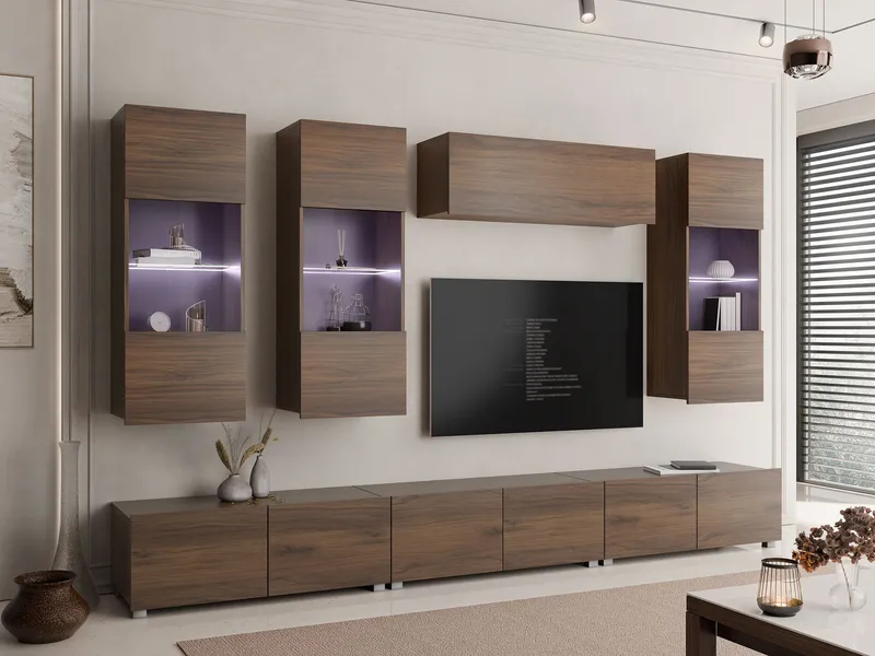 Tessan TV-veggseksjon med LED-belysning - brun - Møbler - TV- & Mediamøbler - TV-møbelsett