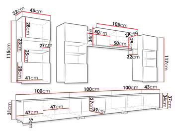 Tessan TV-veggseksjon med LED-belysning - brun - Møbler - TV- & Mediamøbler - TV-møbelsett