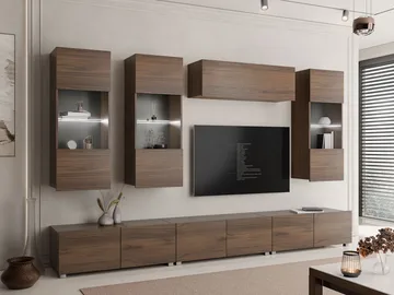 Tessan TV-veggseksjon med LED-belysning - brun - Møbler - TV- & Mediamøbler - TV-møbelsett