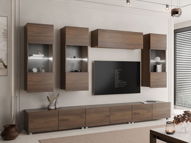 Tessan TV-veggseksjon med LED-belysning - brun - Møbler - TV- & Mediamøbler - TV-møbelsett