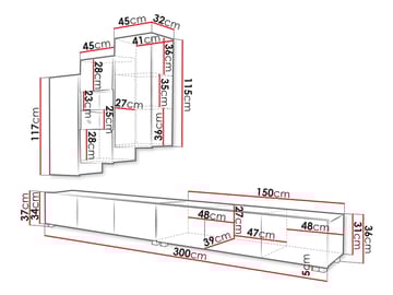 Tessan TV-veggseksjon med LED-belysning - brun - Møbler - TV- & Mediamøbler - TV-møbelsett