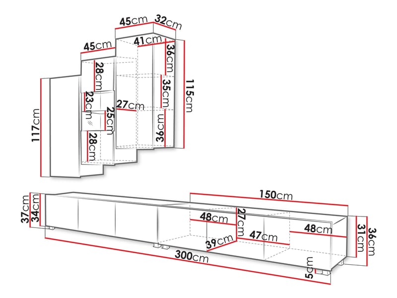 Tessan TV-veggseksjon med LED-belysning - brun - Møbler - TV- & Mediamøbler - TV-møbelsett