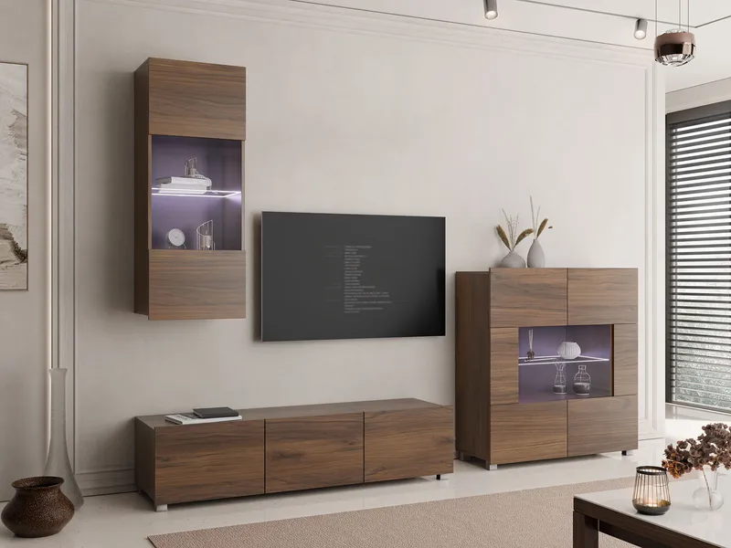 Tessan TV-veggseksjon med LED-belysning - brun - Møbler - TV- & Mediamøbler - TV-møbelsett