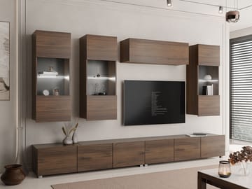 Tessan TV-veggseksjon med LED-belysning - brun - Møbler - TV- & Mediamøbler - TV-møbelsett