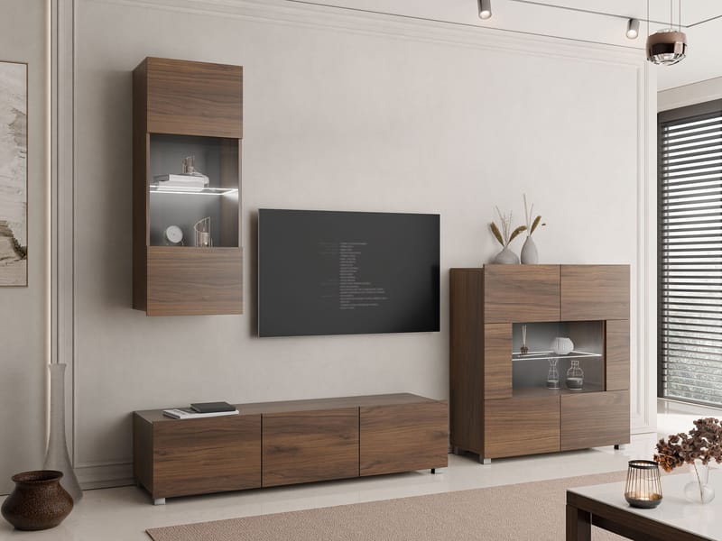 Tessan TV-veggseksjon med LED-belysning - brun - Møbler - TV- & Mediamøbler - TV-møbelsett