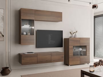 Tessan TV-veggseksjon med LED-belysning - brun - Møbler - TV- & Mediamøbler - TV-møbelsett