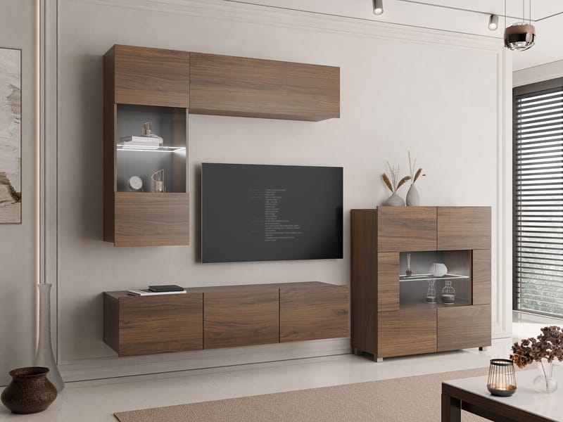 Tessan TV-veggseksjon med LED-belysning - brun - Møbler - TV- & Mediamøbler - TV-møbelsett