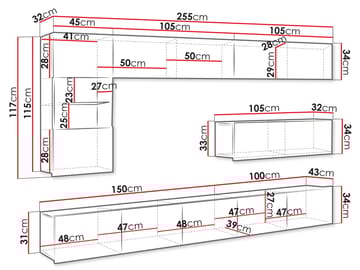 Tessan TV-veggseksjon med LED-belysning - brun - Møbler - TV- & Mediamøbler - TV-møbelsett