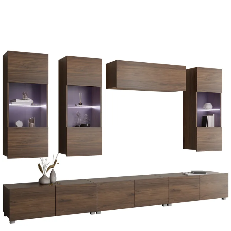 Tessan TV-veggseksjon med LED-belysning, brun