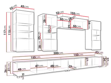 Tessan TV-veggseksjon med LED-belysning - brun - Møbler - TV- & Mediamøbler - TV-møbelsett