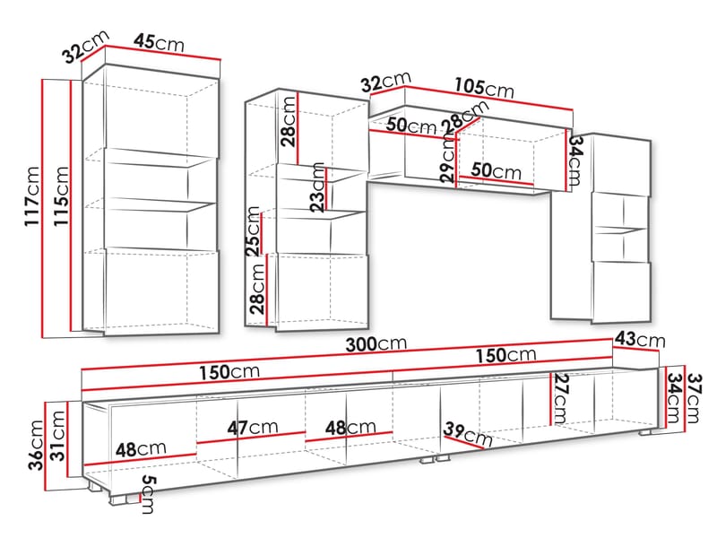 Tessan TV-veggseksjon med LED-belysning - brun - Møbler - TV- & Mediamøbler - TV-møbelsett