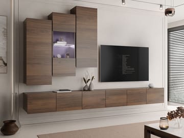 Tessan TV-veggseksjon med LED-belysning - brun - Møbler - TV- & Mediamøbler - TV-møbelsett