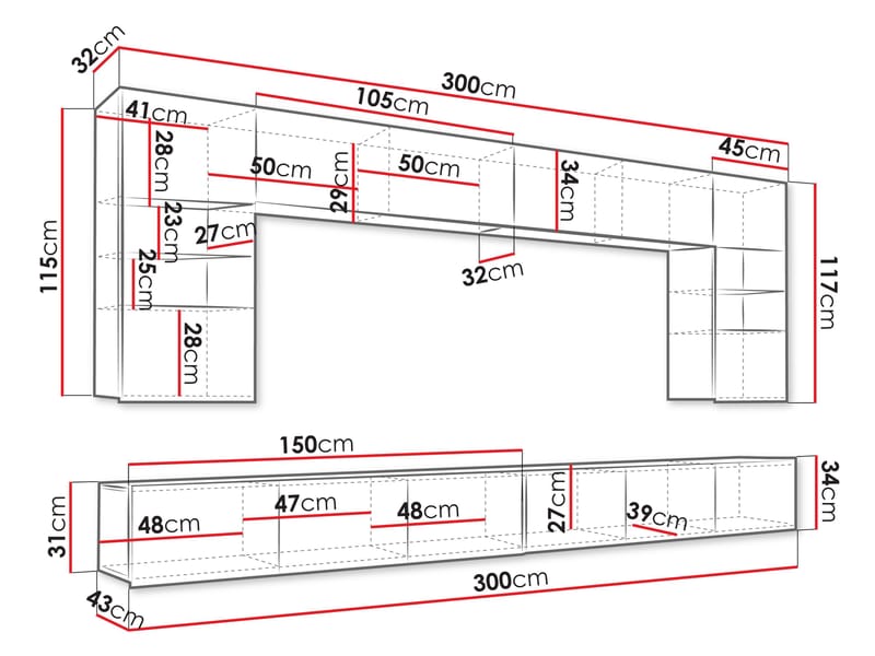 Tessan TV-veggseksjon med LED-belysning - hvit - Møbler - TV- & Mediamøbler - TV-møbelsett